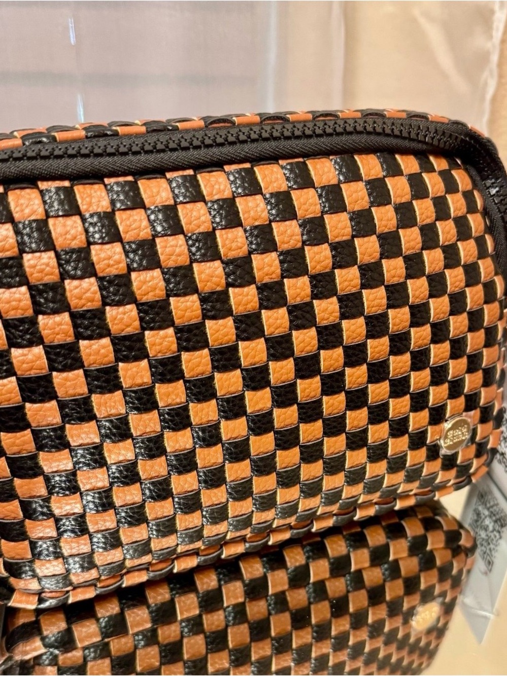New Gold Blush Bestie Woven Checkerboard Crossbody Bag